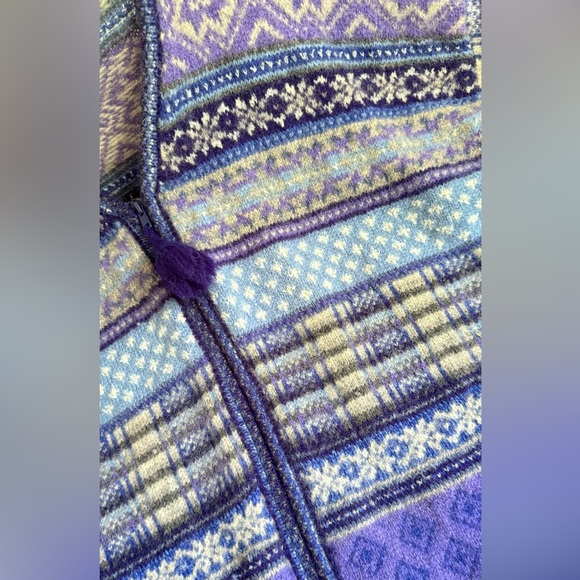 Susan Bristol Wool Cardigan Sweater Purple Multi V-Neck Zip Long Sleeve Size XL - Picture 8 of 9